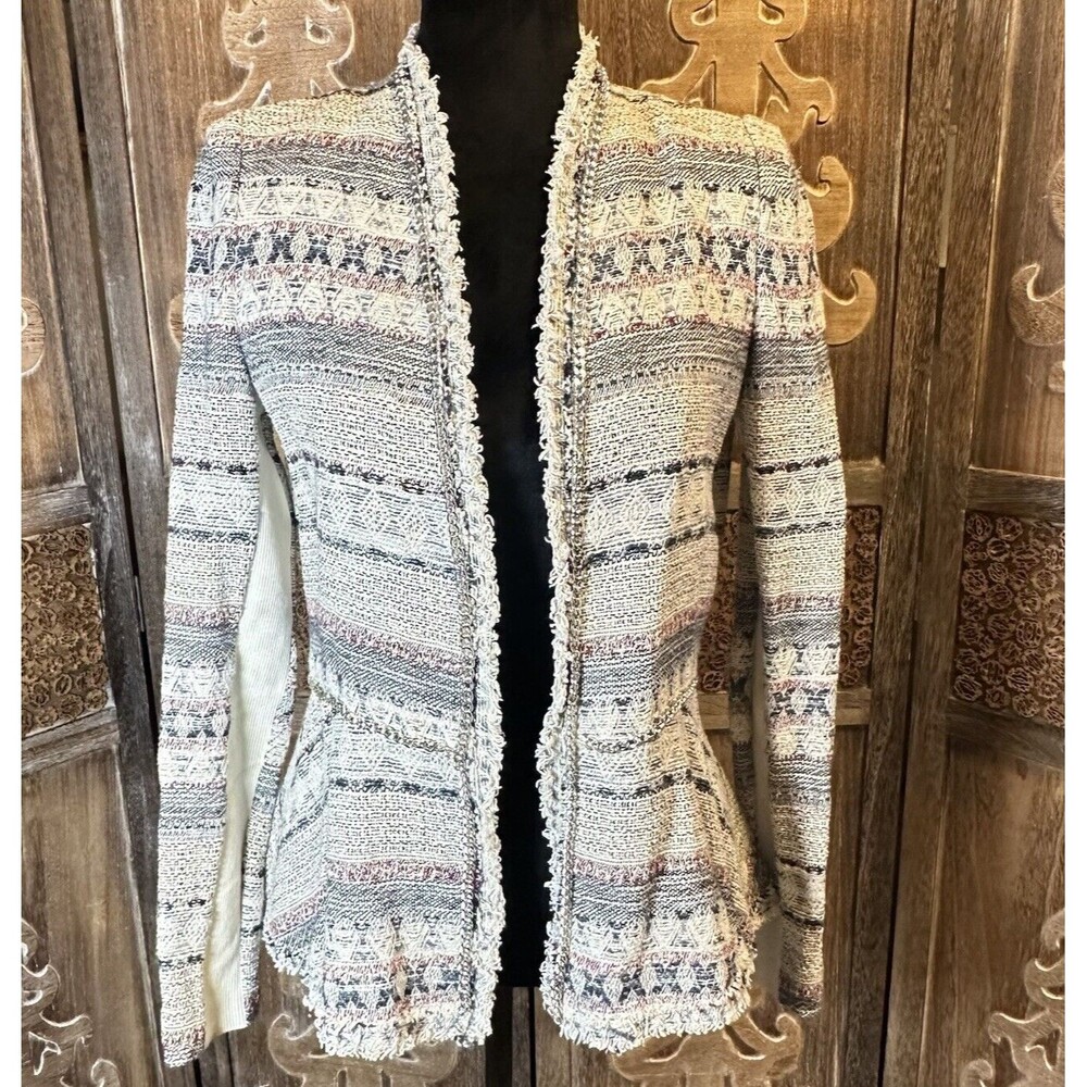 REBECCA TAYLOR Tweed Pattern Evening Jacket Navy Chain NICE Size 4